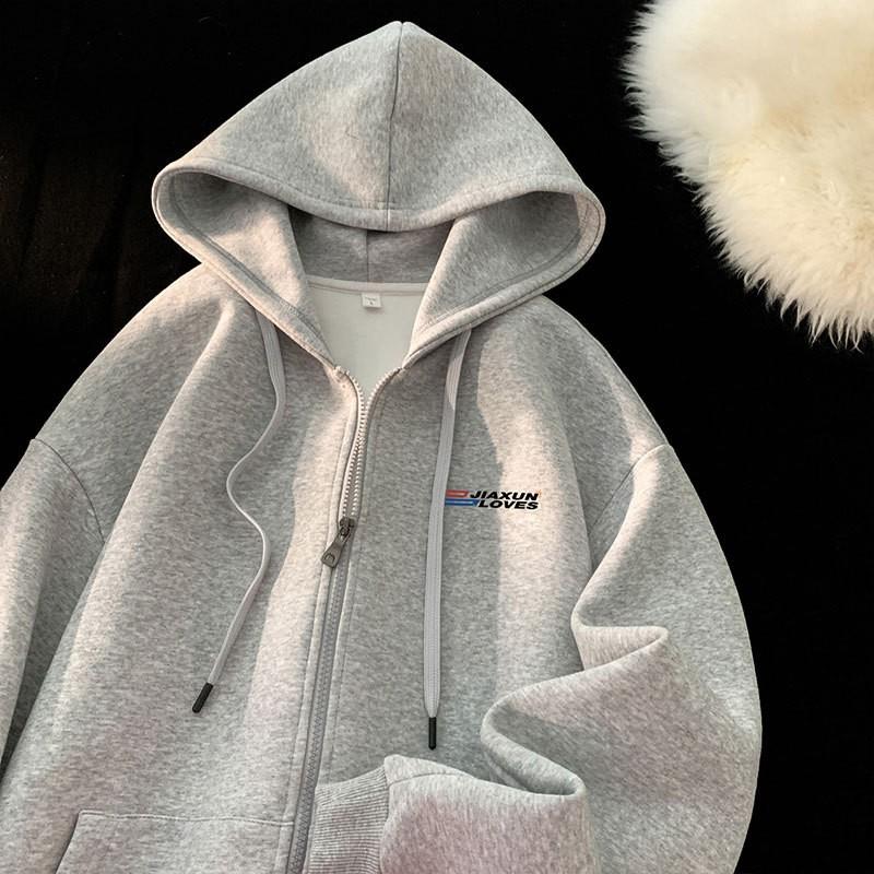 Unisex Hooded Zip-Up Sweatshirt Winter Heavyweight Oversized Streetwear Pullover With Fleece Lining