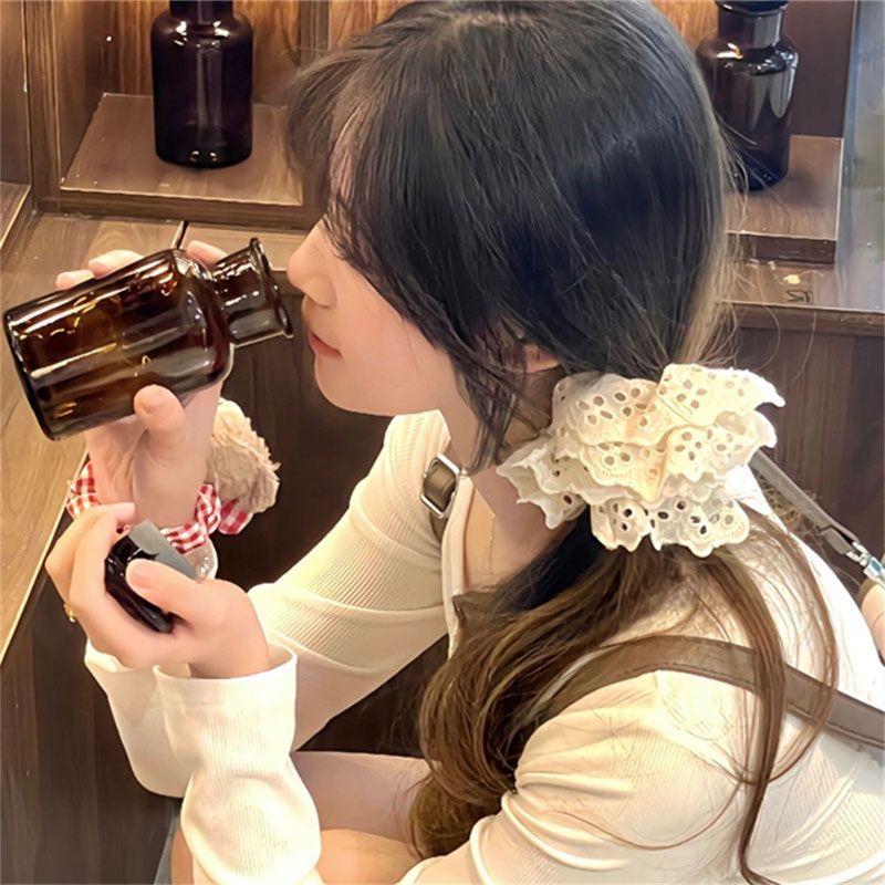 Lace Scrunchies for Women Elastic Hair Bands Ponytail Holders Tie Solid Color Hair Hoop Scrunchy Rubber Bands Women Hair Ring