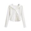Women‘s Hooded Long Sleeve Slim Fit Zip Up Cardigan Solid Cropped Jacket Top