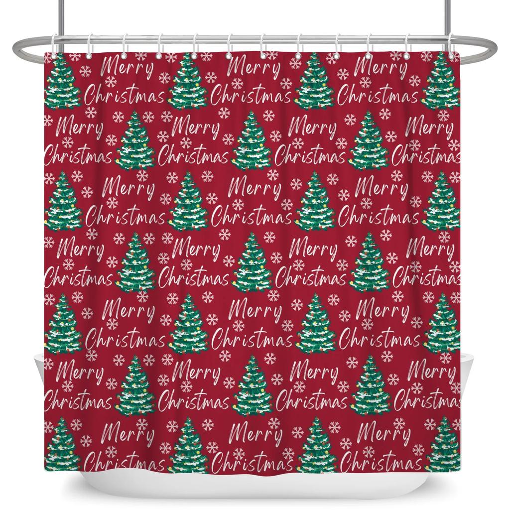 GAEMerry Christmas Duschvorhang Winter Schnee Weihnachtsmann Weihnachtsbaum Dekor Badezimmer Vorhänge Wasserdichte Badewannenwand