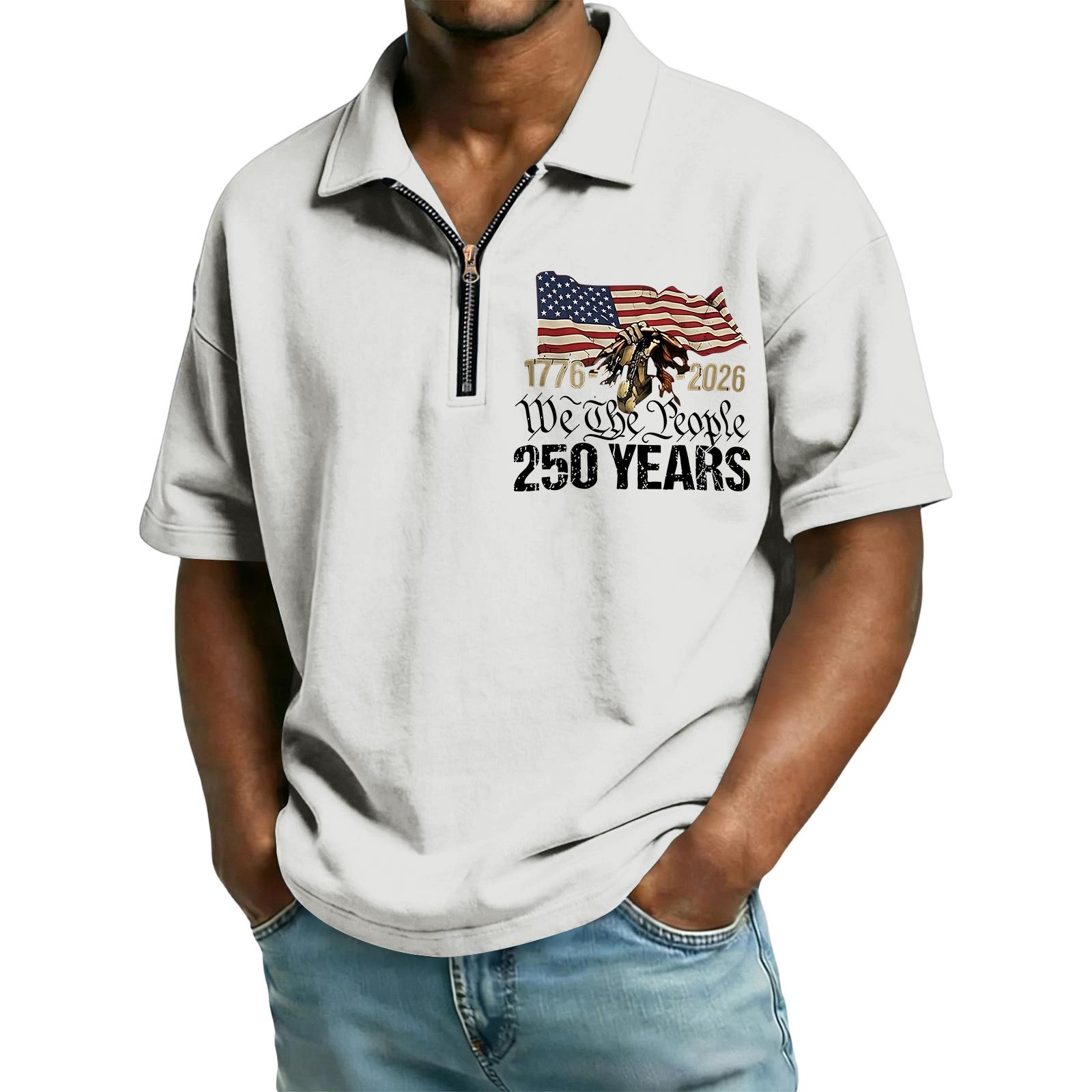 

Men s Collared Short Sleeve , Independence Day Flag Letter Print Loose Casual Summer Tops XXL білий