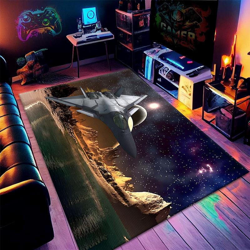 Spacecraft Printed Carpet Gaming Area Rug Kids Game Room Anti-slip Game Mat 3D Science Fiction Home Decoration for Living Room