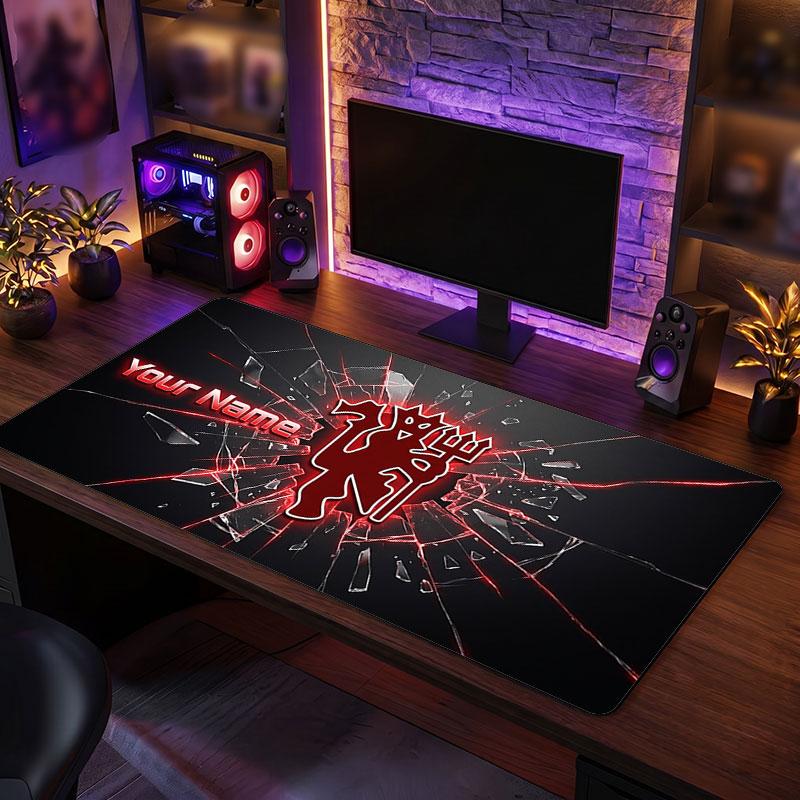Tappetino per Mouse Grande Personalizzato Manchester United, Stampa Testo Nome Personalizzato, Tappetino da Scrivania Antiscivolo con Logo Calcio, Regalo per Gamer