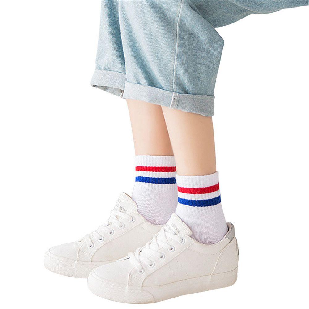 Fashion Fresh Women Men Striped Sport Socks Medium Tube Socks Two Bars Socks Korean