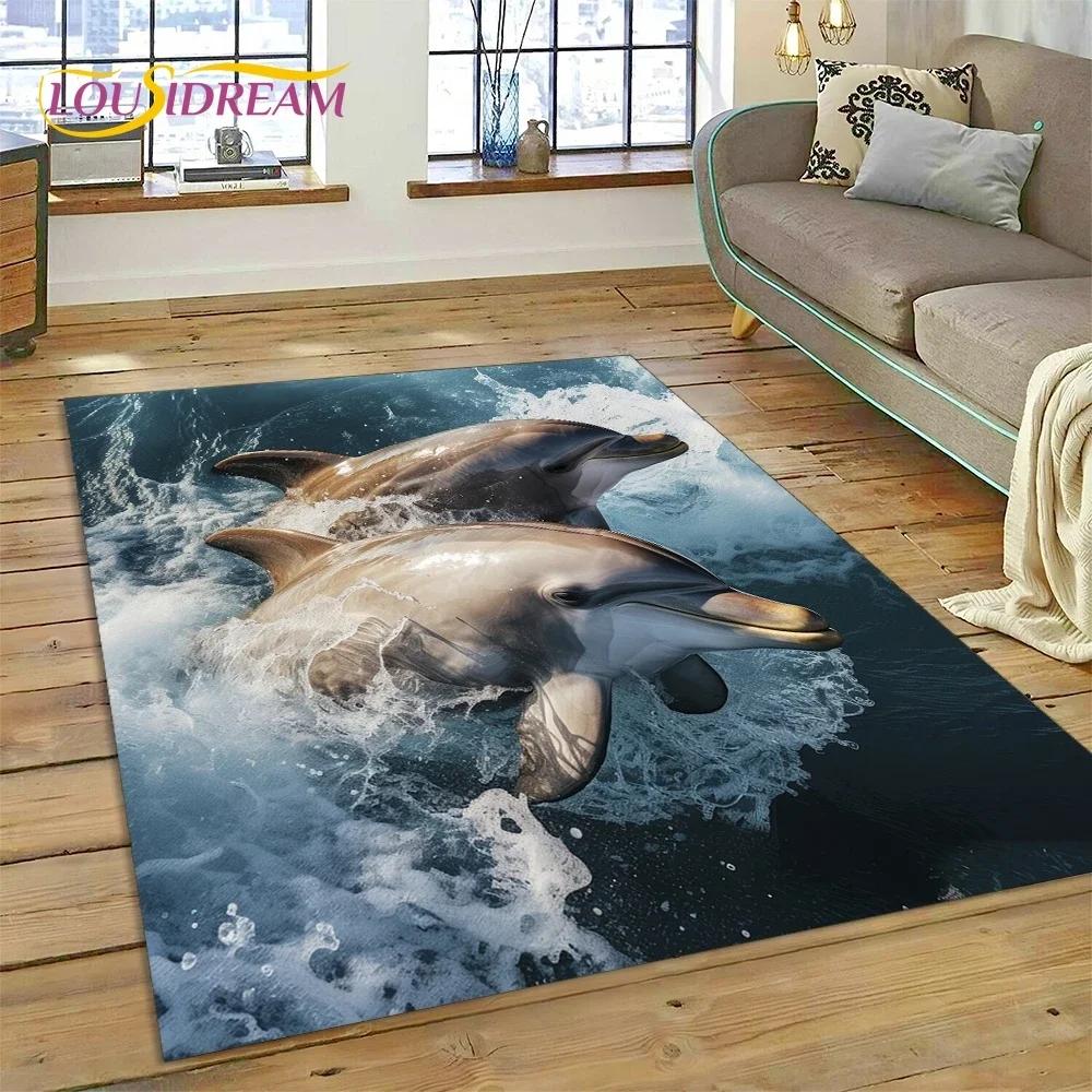Tappeto Moquette 3D Mondo Sottomarino Fondale Marino Delfino Cartone Animato per Camera da Letto Soggiorno Decorazione Casa Divano, Bambino Grande Decor Tappetino Pavimento