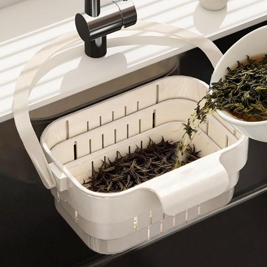 Yousheng Hanging Drain Basket, Foldable with Reinforced Handle Design, Retractable Waterproof Moisture-Proof Basket for Bathroom Kitchen