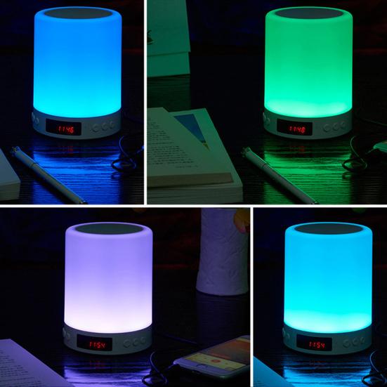 LED Light Wireless Bluetooth-compatible Speaker FM Radio Clock Mic Stereo Music Player