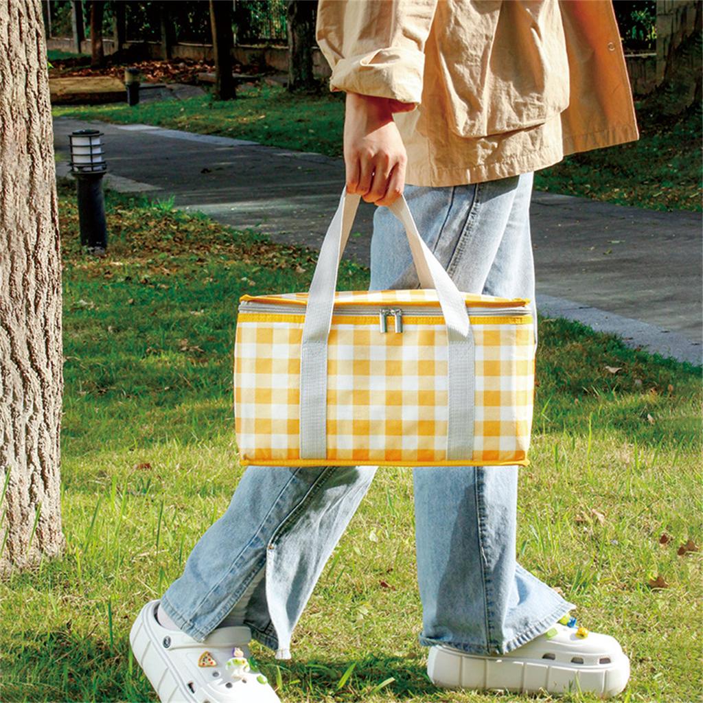 Outdoor Use portable thickened Insulated handbagstudent spring outing travel camping large capacity checkered picnic bag