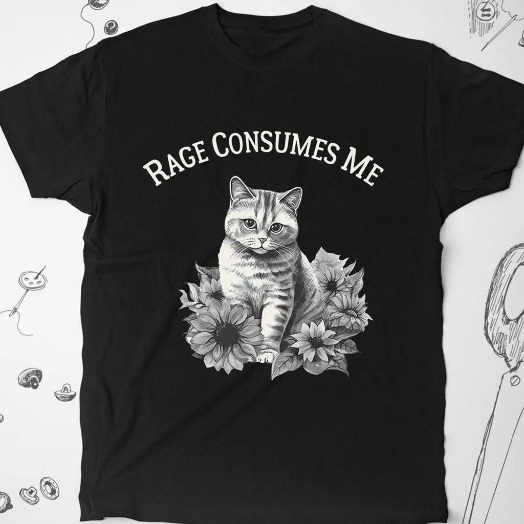 Maglietta meme T Design grafico trendy con gatto che dice La rabbia mi consuma Divertente battuta regalo unisex per amanti vintage Lavata