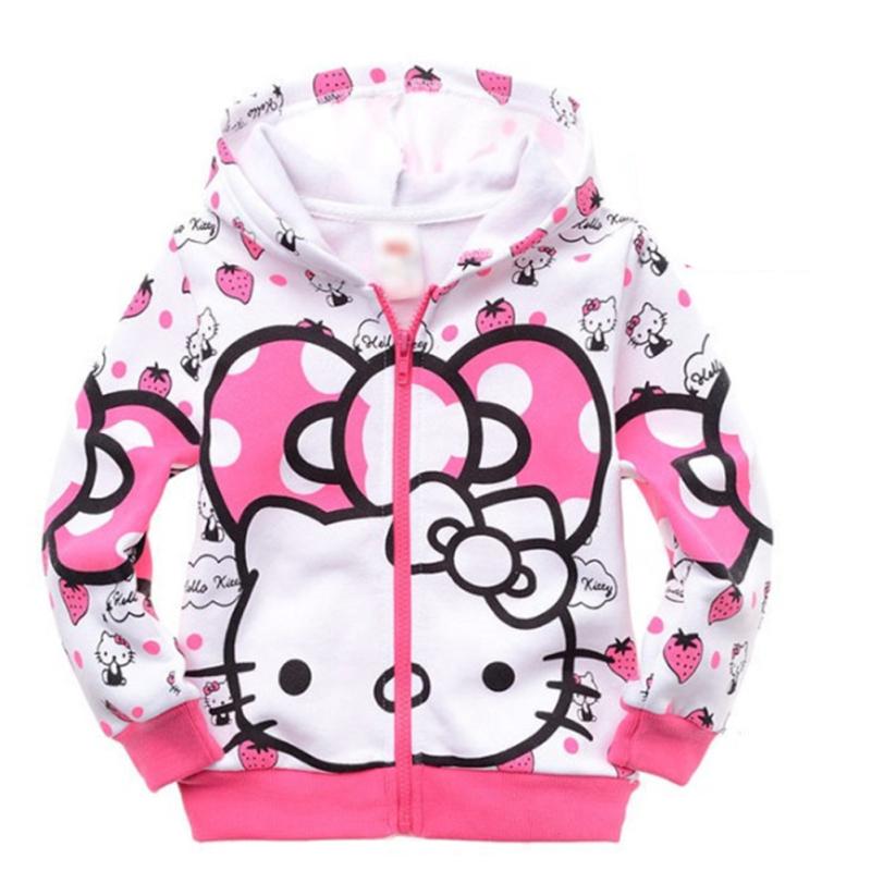 Girls Cotton Cute Cartoon Print Jacket Fleece Lined Hooded Zipper Outer Wear Casual Warm