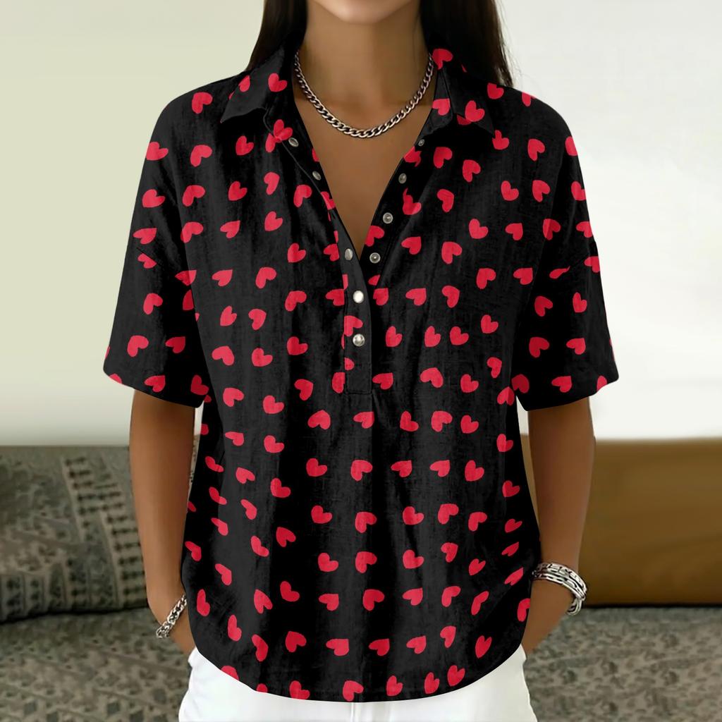 Camicetta Casual da Donna Vintage con Stampa Floreale a Maniche Corte, Collo a Bottone, Vestibilità Larga, Tessuto Leggero e Traspirante