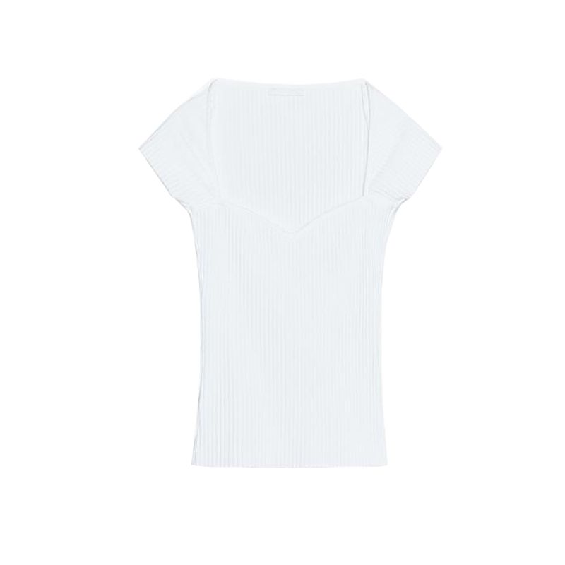 Summer New Product Women's Clothes Slim Fit Fashion All-Match Heart-Shaped Collar Sleeveless Rib Simple T-shirt 0858308