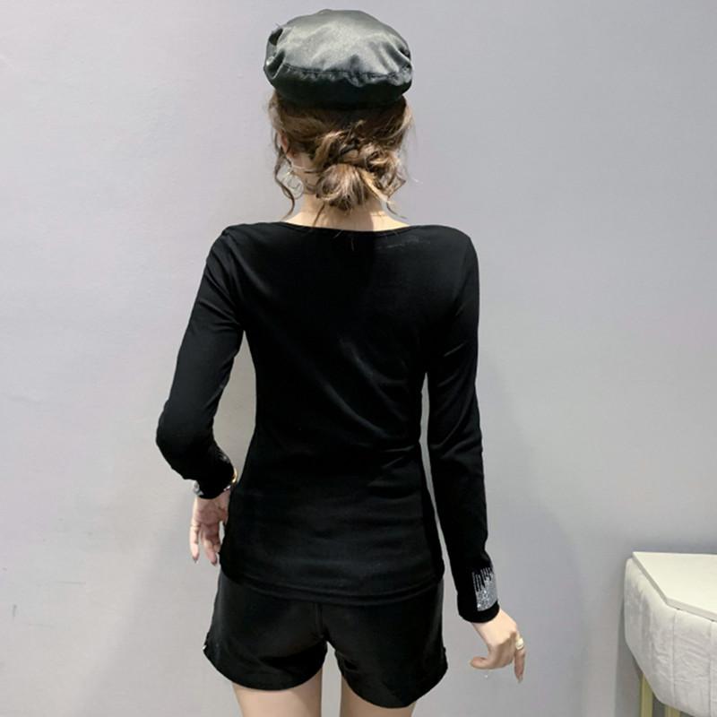 Spring Autumn Streetwear Girls Long Sleeve Cotton T-Shirt Clothes Fashion Contrast Color Patchwork Sexy Hot Diamonds Women Tops Tees