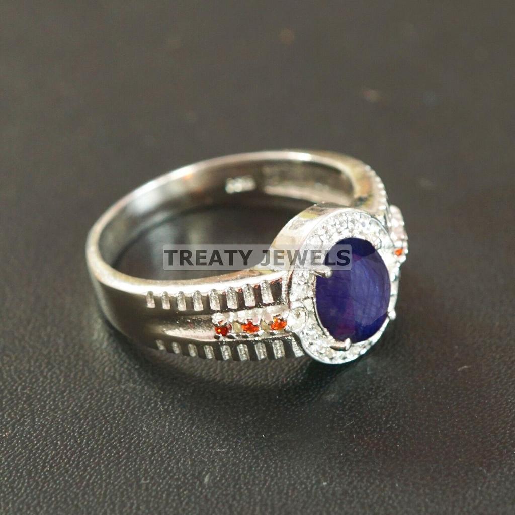 Blue Sapphire Oval Cut Gemstone With 925 Sterling Silver Ring For Men's #B591 JL375686472683
