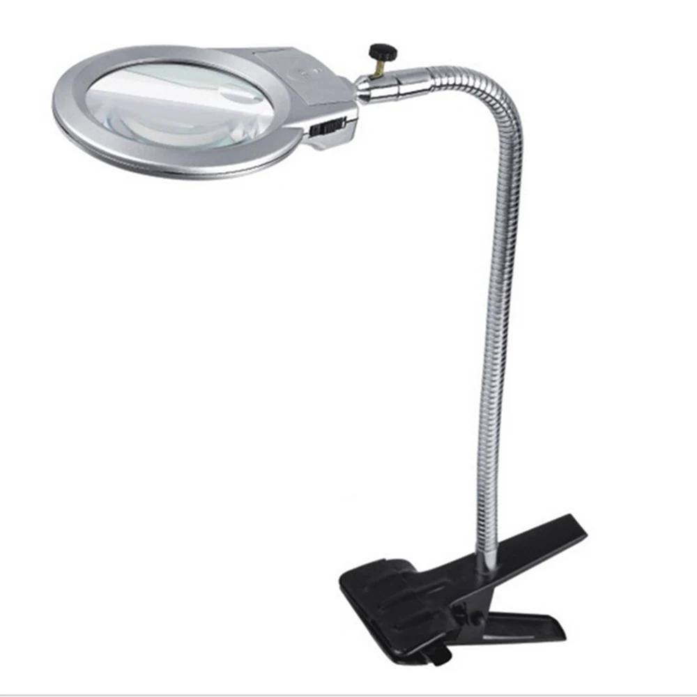 2.5X/5X New Lighted Clip-on Magnifier Lamp - LED Desk Table Top Magnifying Glass with Large Lens & Clamp for Reading