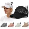 Cute Cat Ears Baseball Cap Hollow Design Diamond Decor Sun Hat Breathable Simple Peaked Cap Unisex Outdoor