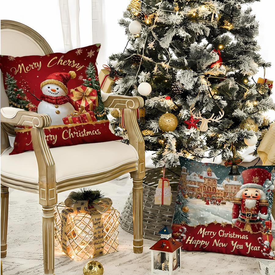 New Cartoon Creative Christmas Polyester Printed Pillowcase Christmas Holiday Outdoor Scene Decoration Atmosphere