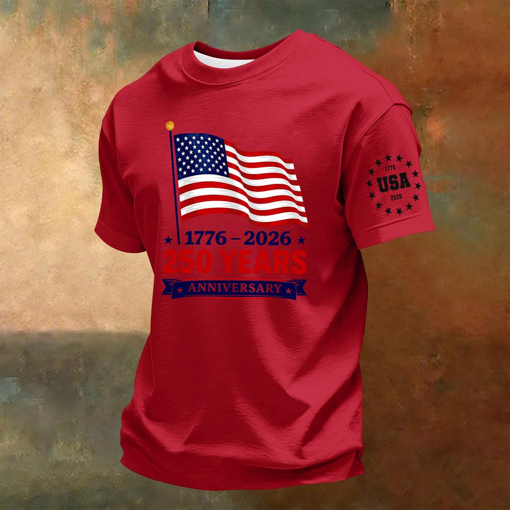 Men's Crew Neck Short Sleeve T Shirt with 250th Anniversary 1776 2026 Print Casual Summer Top for Daily Wear