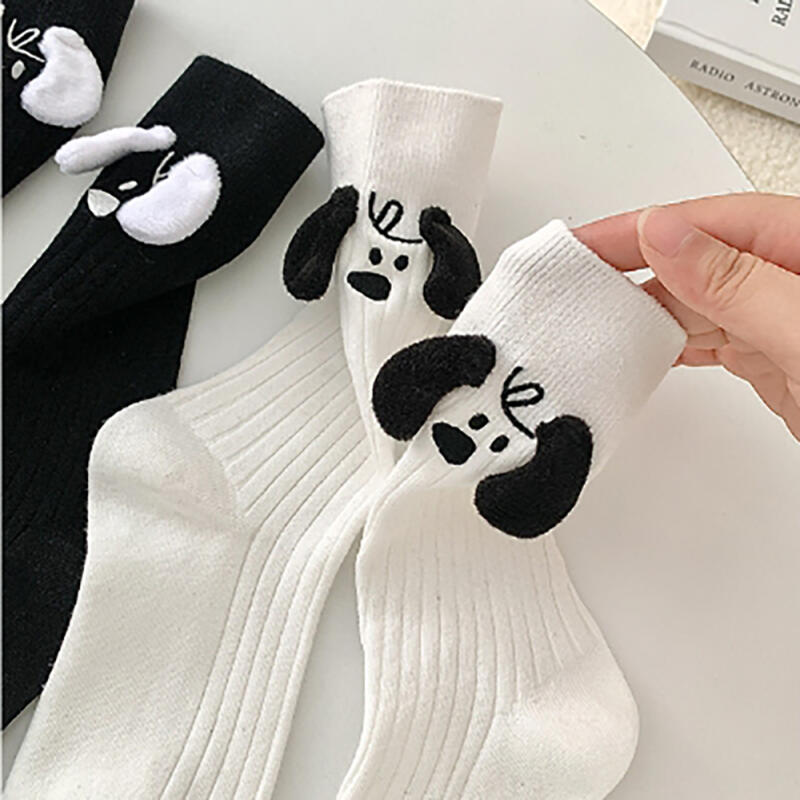 Puppy-shaped socks with wavy ears, knee socks, women s fashion socks White puppy socks
