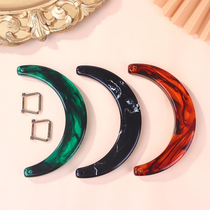 Stylish Resin Moon Handbag Handle With Alloy Clasp - Green/Black/Translucent Orange Options For Women'S Bags Or Diy Projects