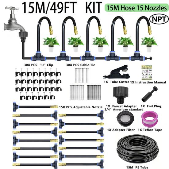 Automatic Irrigation System Garden Irrigation Hose with 360-Degree Bendable Adjustable Nozzles Watering System Kit for Lawn Greenhouse Farm Courtyard