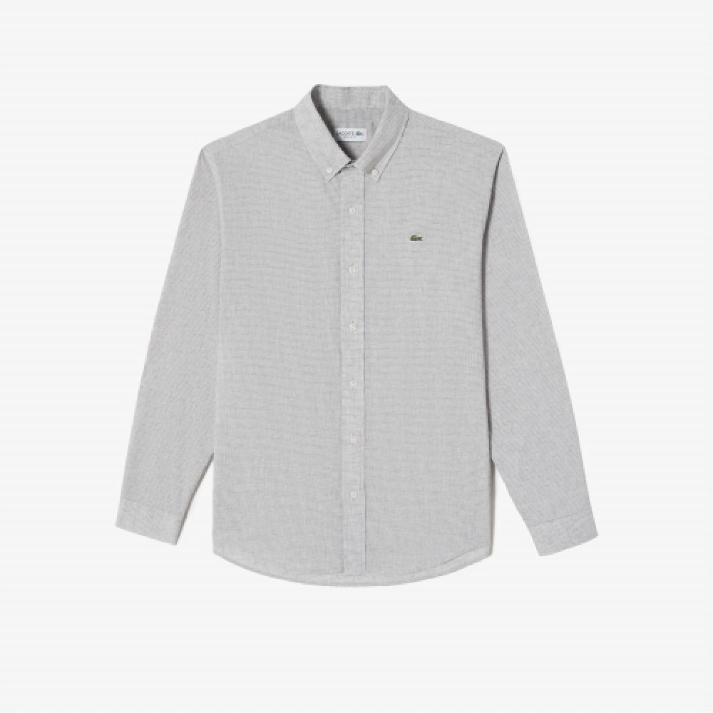

LACOSTE Мужская новая льняная рубашка в клетку [Серый Меланж]