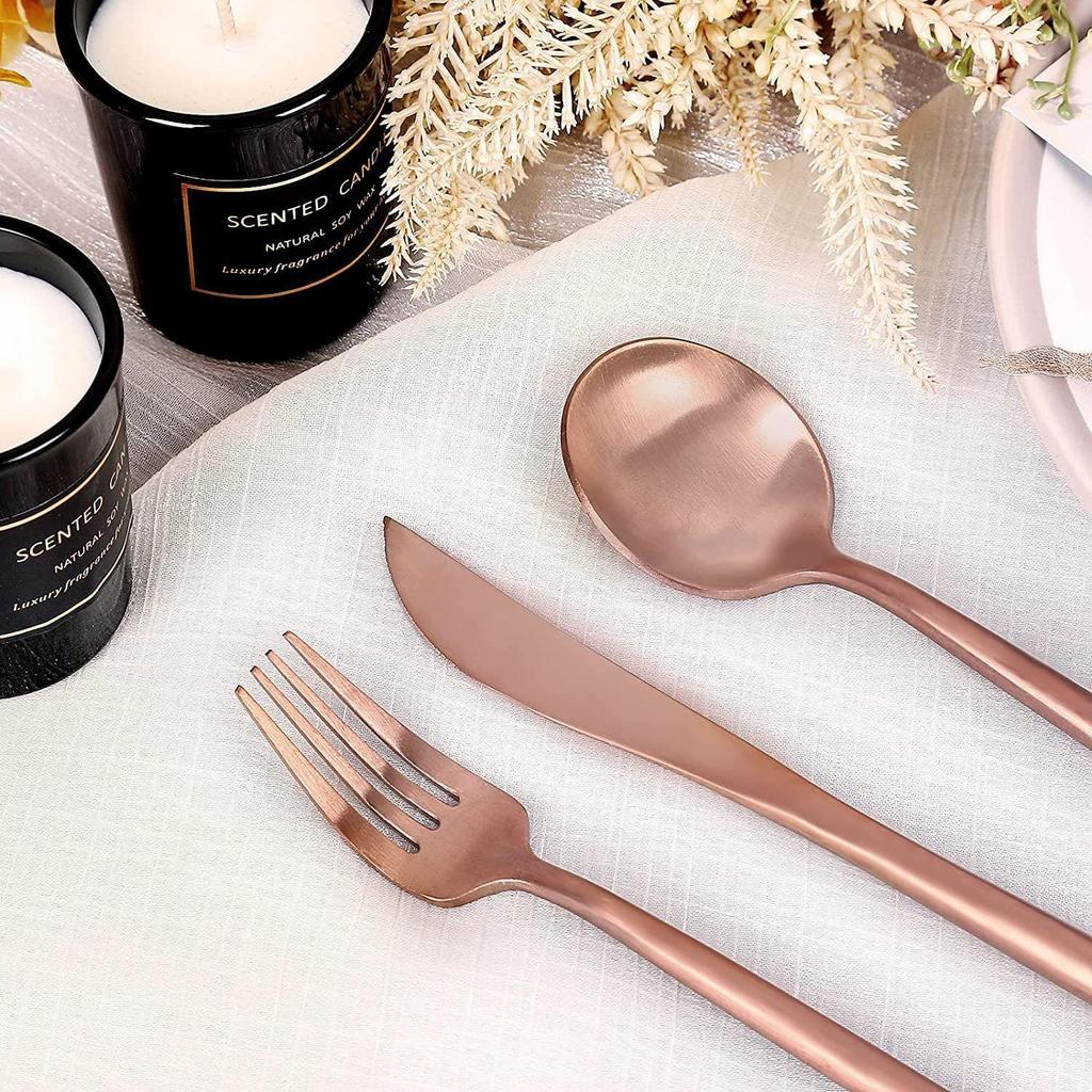 Mirror Finish Rose Gold Plated Stainless Steel Flatware Set Copper Silverware Set Rose Gold Spoon Color Cutlery Set
