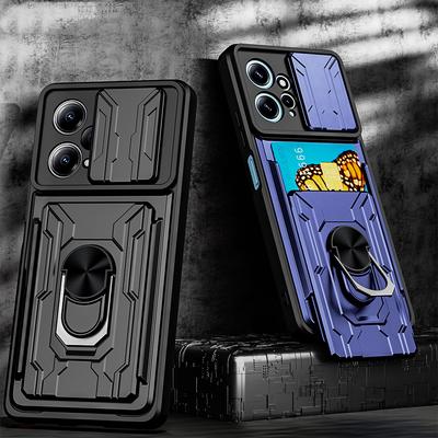 Coque rigide blindée antichoc pour Redmi Note 12S 4G 12T Pro + 5G, fente pour carte, portefeuille, Protection de caméra coulissante, support de téléphone pour Xiaomi POCO F5 X5 Pro