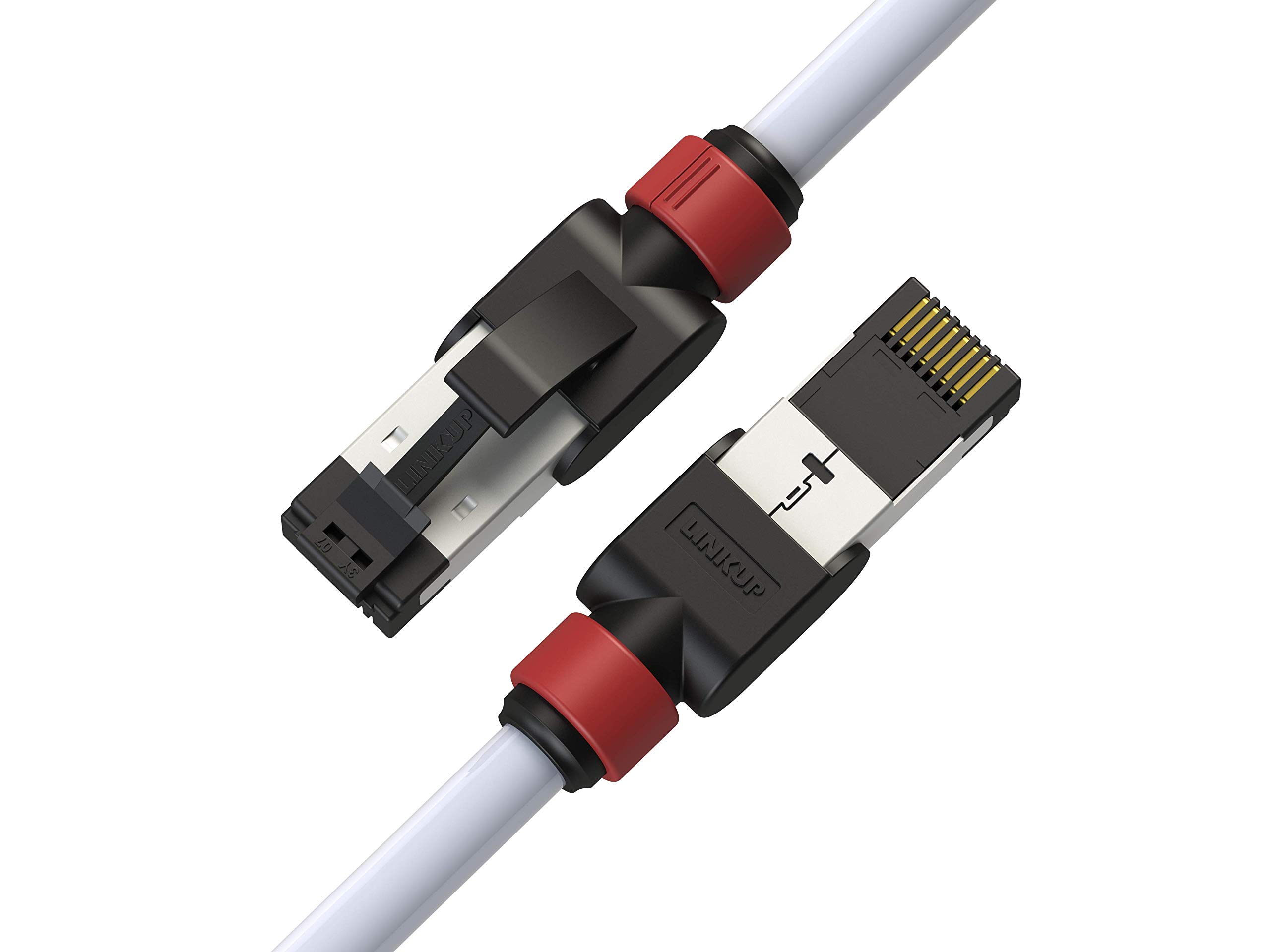 

LINKUP Cat7 LAN Cable with 10 Gigabit RJ45 and Double Shielding and Internet Category 7 Network Cable Cable 40G 26AWG White [Versiv Certified] (0.3m,
