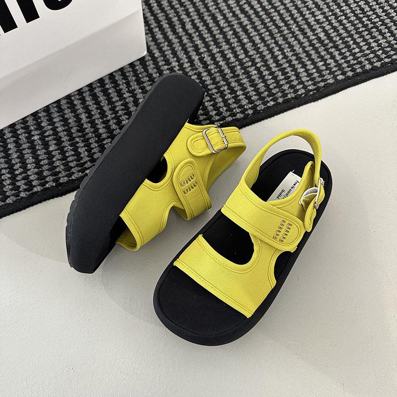 

Холщовые сандалии на липучке с открытым носком, женские летние новые дышащие и легкие повседневные сандалии, женский тренд 40 светло-желтого