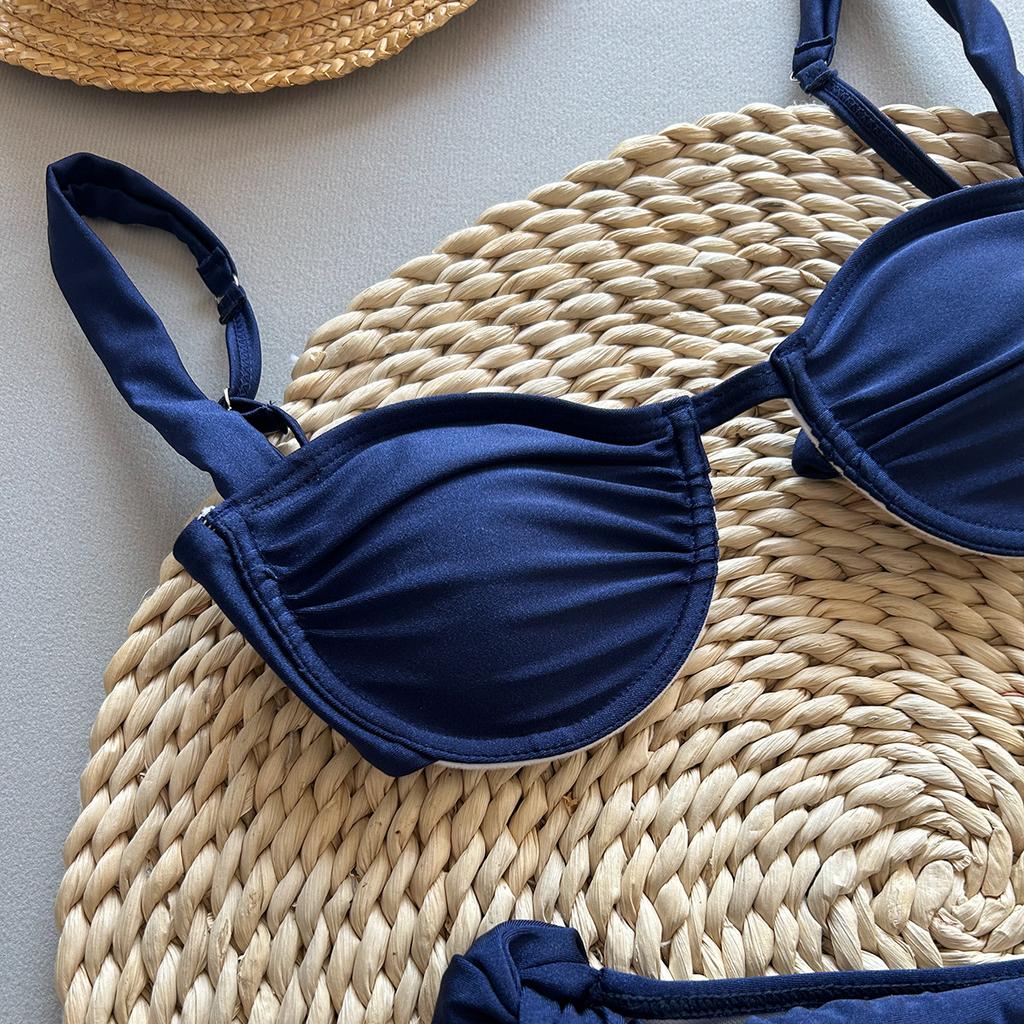 OFTBUY 2025 New Summer Sexy Solid Style Swimsuit Women 2 Pieces Bikini Set Wire Non-removable Bra Wickedwrap Beach Swimwear Female