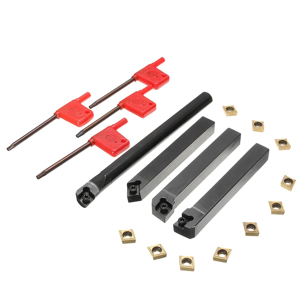 S12MSCLCR09+SCLCR1212H09+SCLCL1212H09+SCMCN1212H09 4 PCS 12MM Shank Lathe Turning Tool Holder Boring Bar + 10PCS