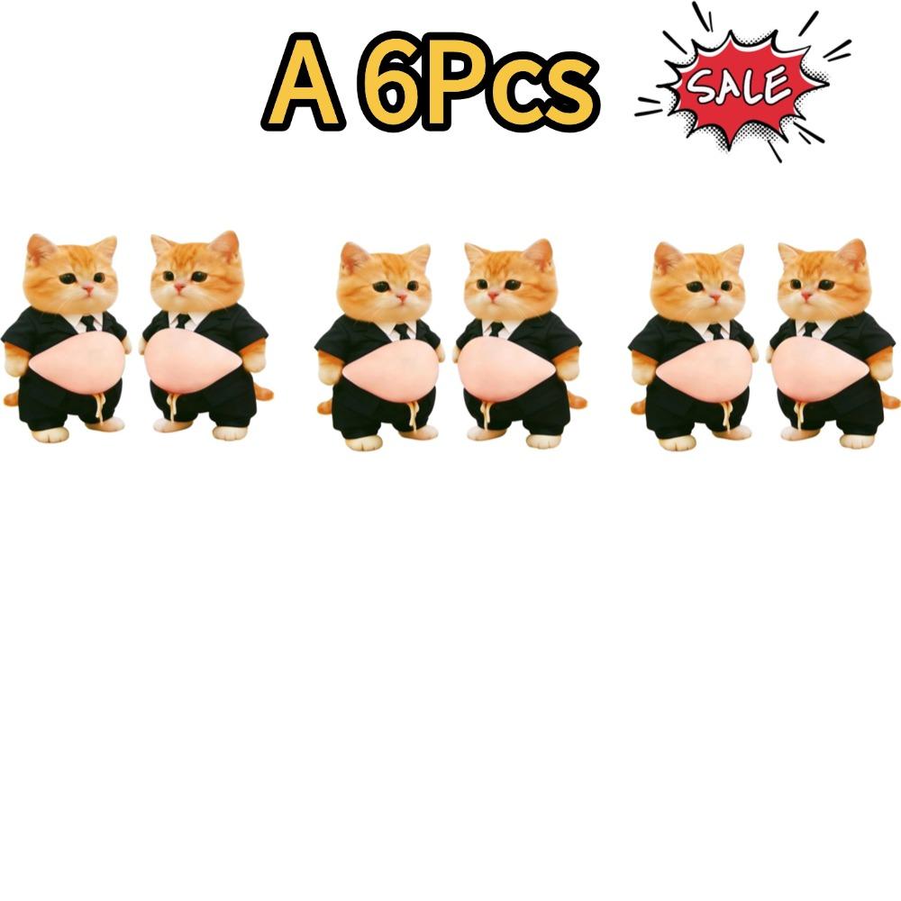 2-10Pcs 3D Shiba Inu Cat Belly Sticker - Cute Kitten Wearing Orange Outfit With Soft Pink Background, Silicone Self-Adhesive