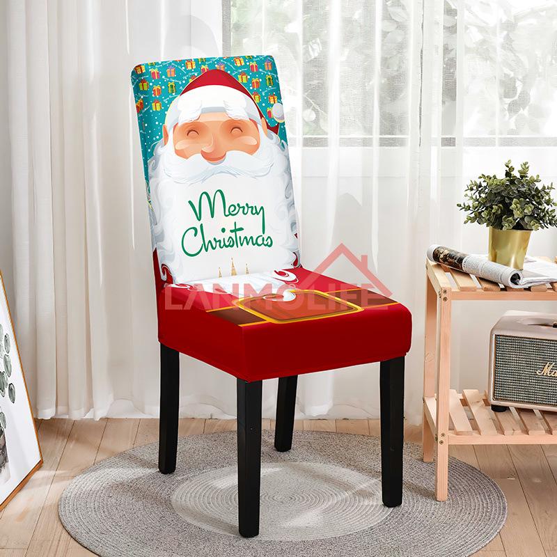 Christmas Digital Print Elastic Chair Cover for High-Back Dining Chairs – European and American Style