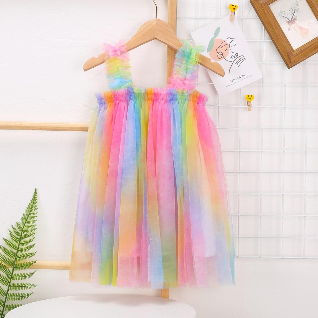 New Girls' Summer Rainbow Mesh Princess Dress & Tutu Skirt