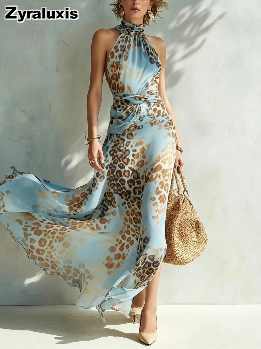 New Summer Women s Leopard Print Sleeveless Maxi Dress - Imported Women s Clothing S