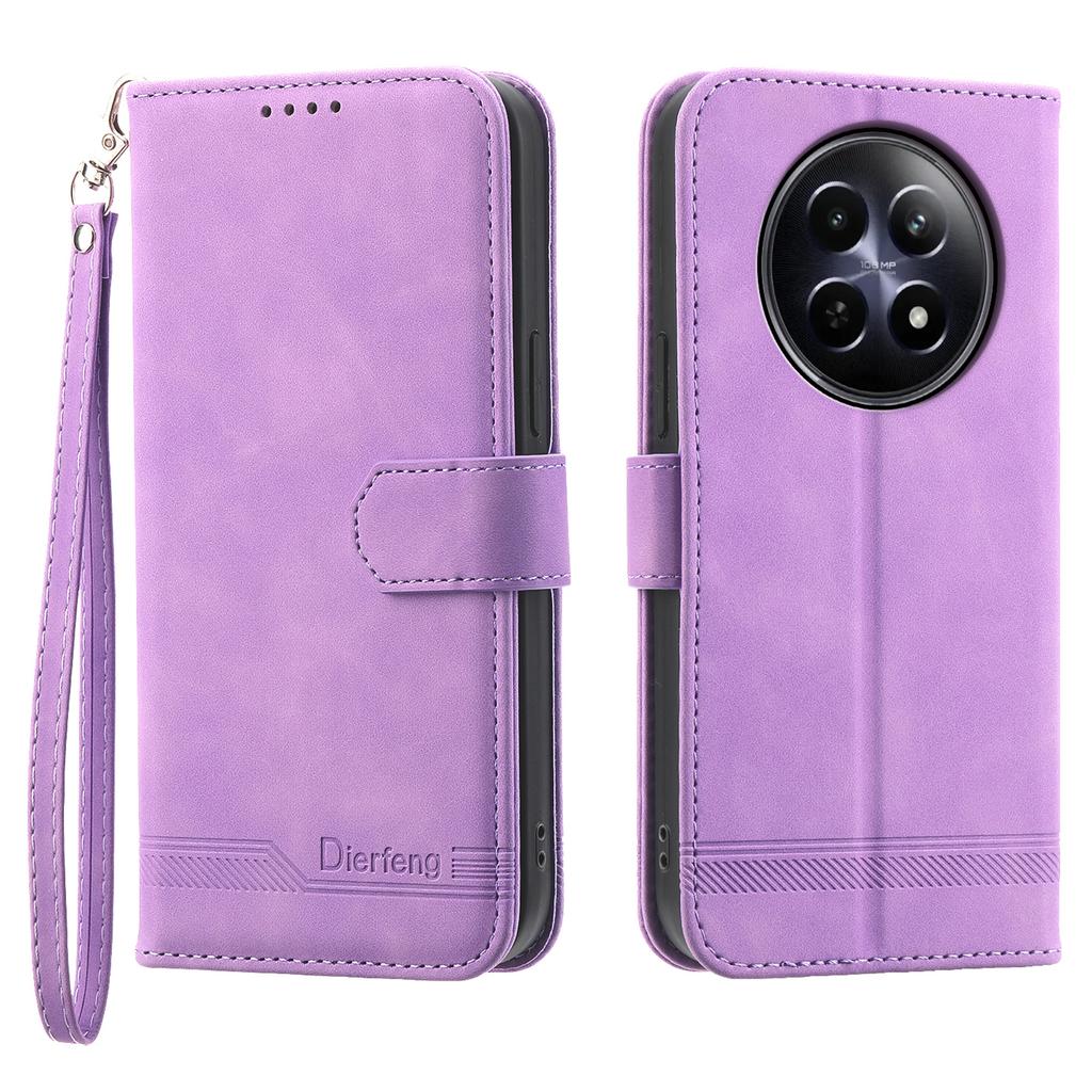 DIERFENG DF-03 Pokrowiec Portfel na Telefon dla Realme 12 5G/12x 5G Etui z Kieszeniami na Karty Wytłaczane Liniami