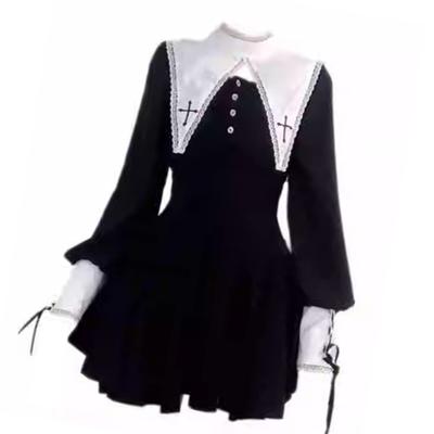 Gothic Horror Nun Costume Dress Long Sleeve Comfortable Fabric Gothic Outfit Accessories Religious Mystery Cosplay