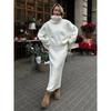 Women's Knitted Turtleneck Sweater Skirt 2- Piece Set  Autumn Winter Loose Knit Outfit Casual Warm Suit