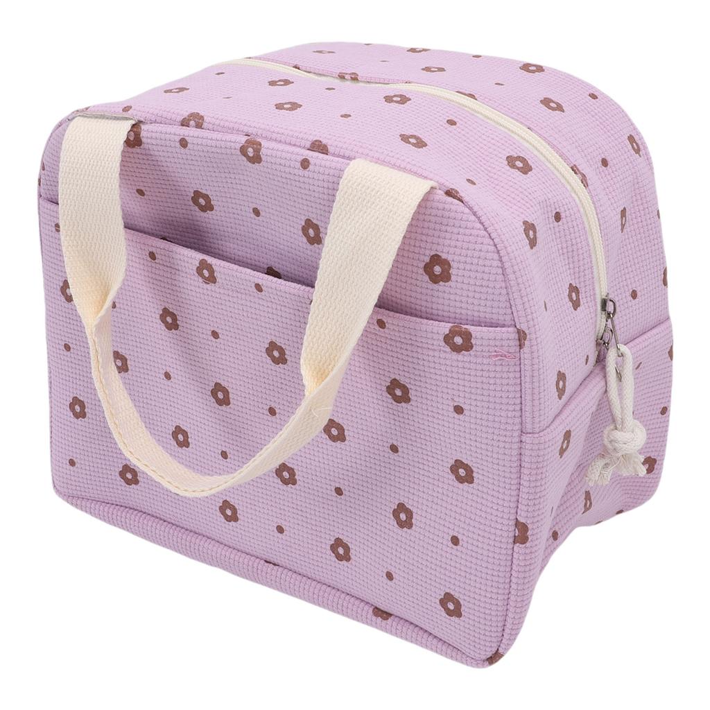 Insulated Lunch Bag Portable Reusable Cooler Handbag for Work Picnic Travel Large Capacity Aluminum Foil Liner Flower Pattern
