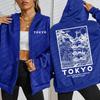 Tokyo Creative Building Cherry Blossom Letter Design Women Zipper Streetwear Hoodie Casual Loose Hoody Autumn Top