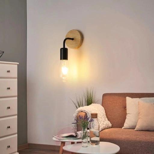 Kinkiet Lampa Ścienna Drewno Czarna Nowoczesna E27 X2 Do Sypialni