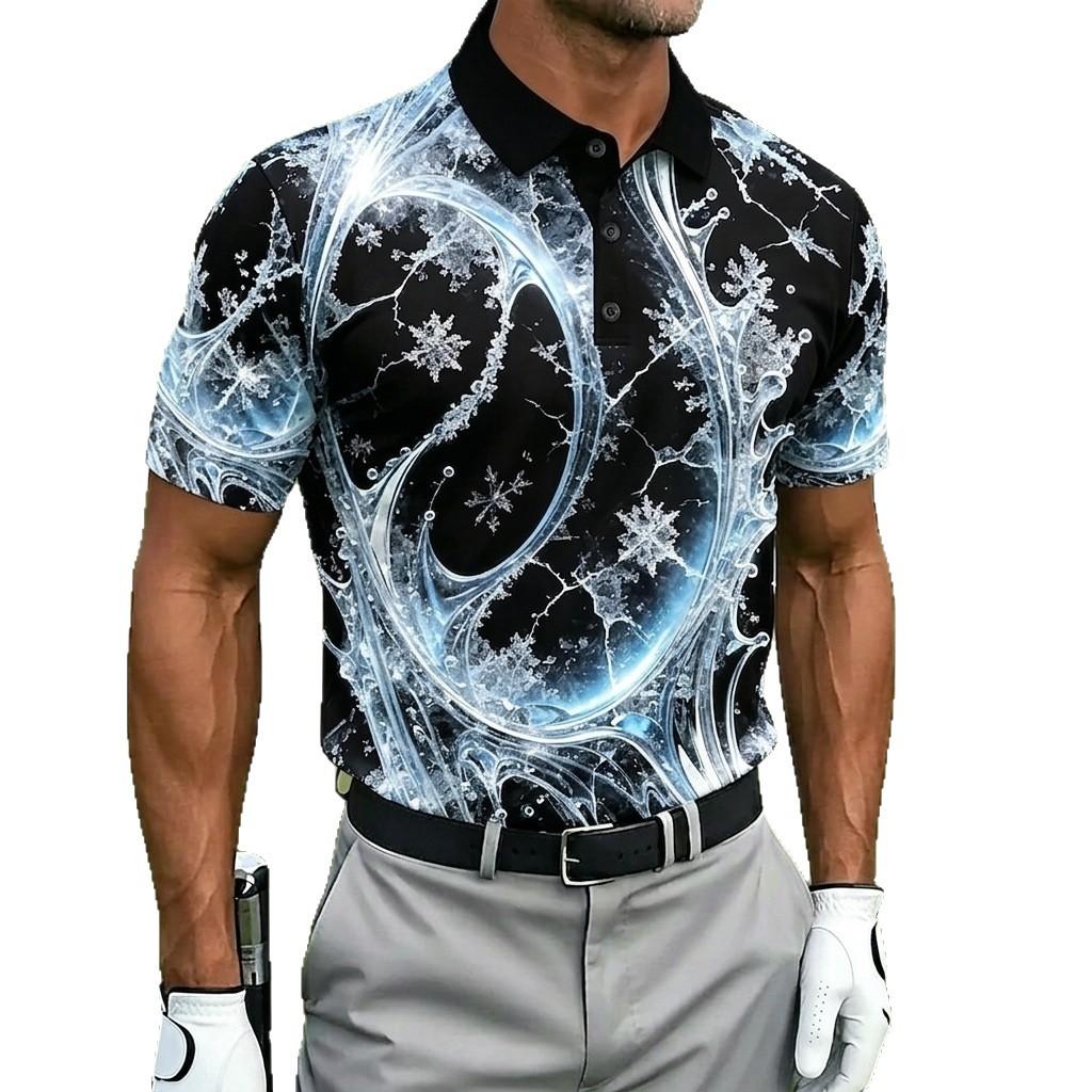 Golf Essential! Short-sleeve Polo with Striking Abstract Print, Perfect for Course Play.