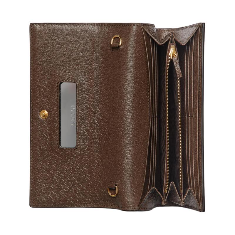 Gucci Ophidia Double G printed light gold tone accessories Supreme canvas shoulder crossbody bag wallet women's beige and ebony