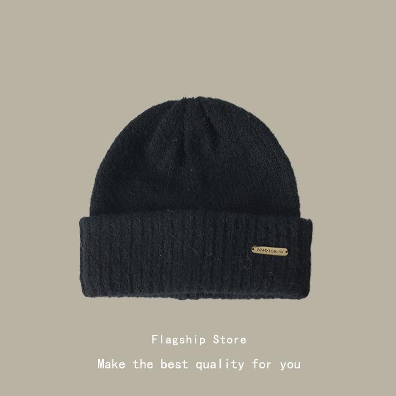 Großer Kopfumfang Wollmütze Damen Herbst und Winter Wollmischung Kälteschutzmütze Trendig Vielseitig Grau Locker Warm Gestrickte Mütze Herren