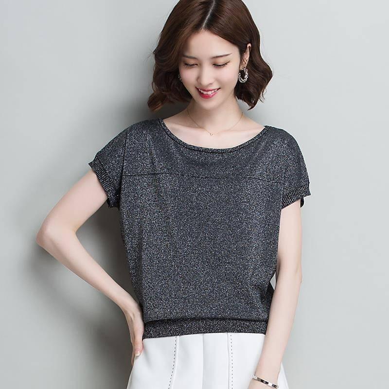 Plus Size Loose Summer Bat Sleeve Bright Silk Jersey Short Sleeve T-shirt for Women 40kg-100kg