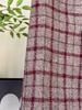 Ready Stock Red Plaid High-Waisted Woolen Skirt with Slit - Retro French Style for Autumn/Winter