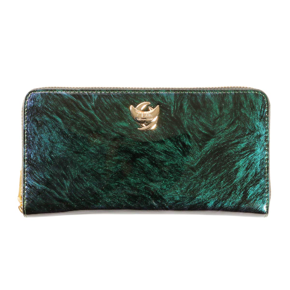 

Long Horsehair Large Round Zipper Wallet made of special fabric that changes color depending on the Cambiare Series [Cleria] Women s Wallet, Enamel, зелений