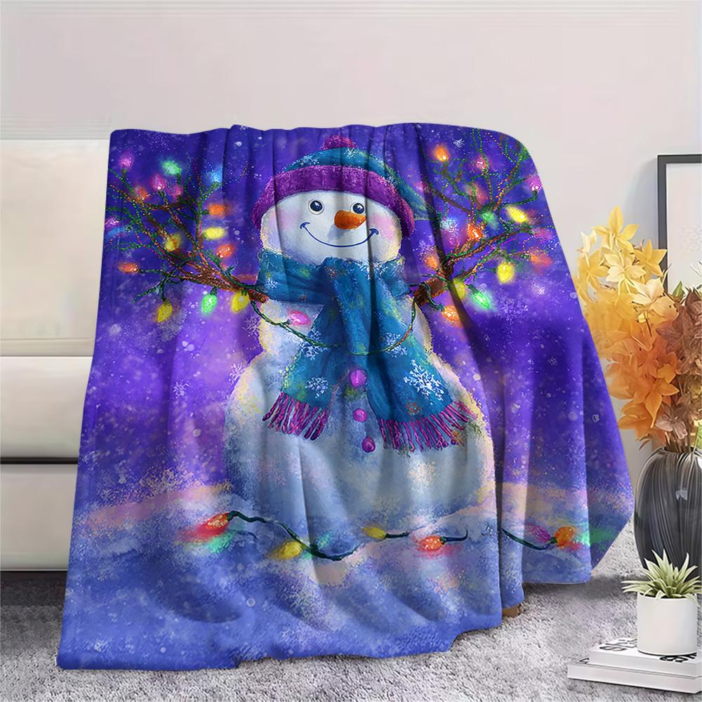 Schneemann-Print Flanelldecke, Hohe Qualität, Bequem für alle Jahreszeiten, Heimdekoration, Wärme und Komfort, Perfekt für Weihnachtsgeschenke
