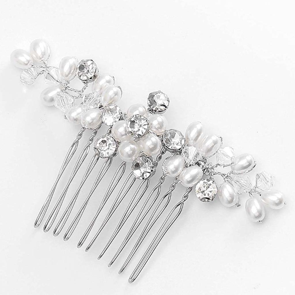 Brishow Crystal Bride Wedding Hair Comb Bridal Hair Pieces Pearl Hair Accessories for Women and Girls (Silver)